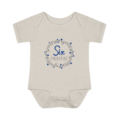 Blue Milestone Wreath Onesie-Six Months