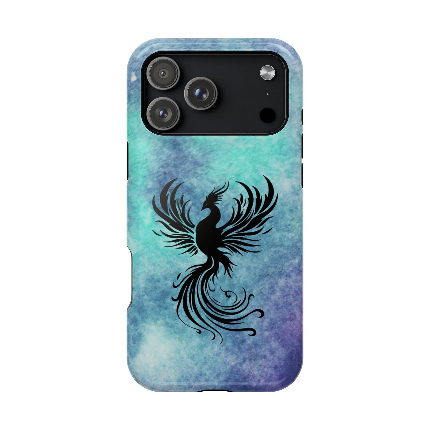 Phoenix Silhouette Over Teal Nebula MagSafe® Compatible Tough Case for iPhone