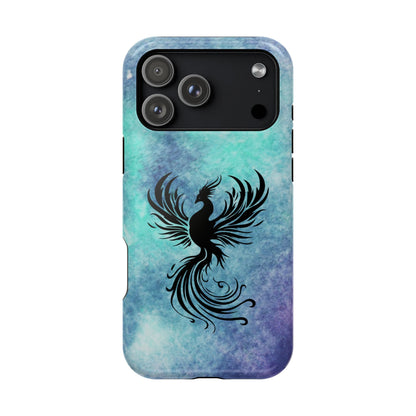 Phoenix Silhouette Over Teal Nebula MagSafe® Compatible Tough Case for iPhone