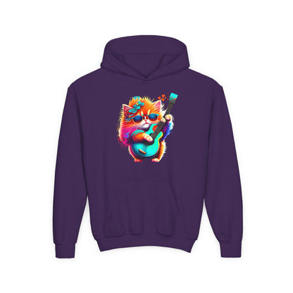 Colorful Guitar Kitten Youth Hoodie