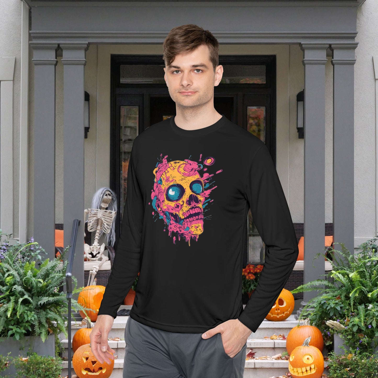 Creepy Skull Adult Long Sleeve Tee