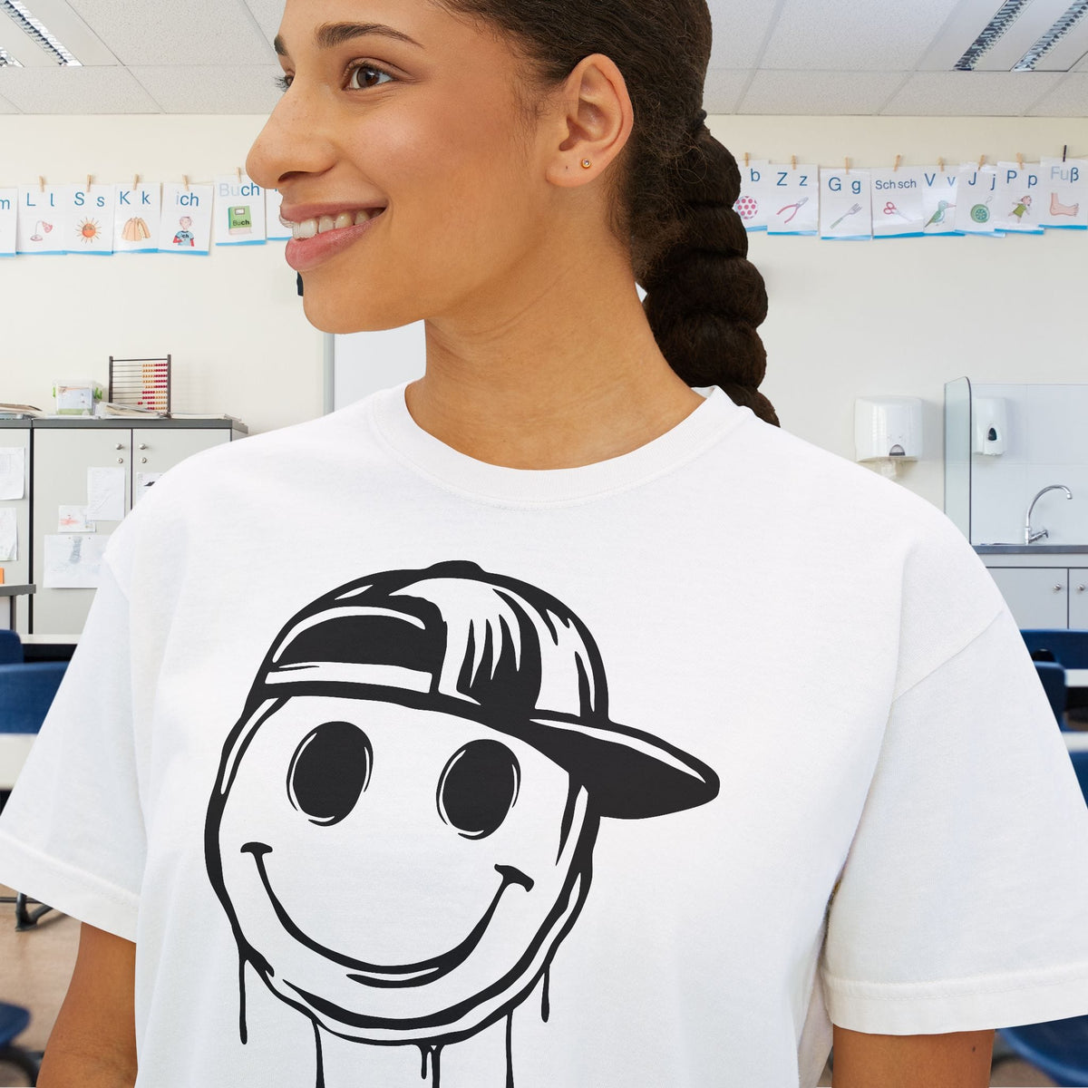 Melty Smiley Face w/Hat Women's Boxy Tee