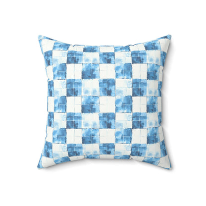 Cozy Blue Checkered Throw Pillow