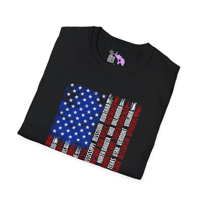 American Flag w/States (Vertical) Adult Tshirt