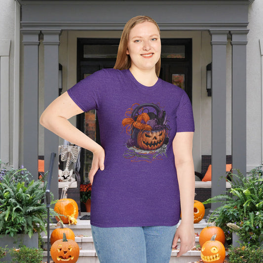 Spooky Pumpkin Yarn Basket Adult T-shirt