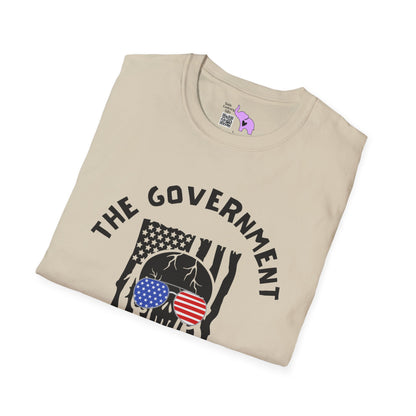 The Government is Lying To Us Skull w/Glasses Over Flag Adult T-shirt
