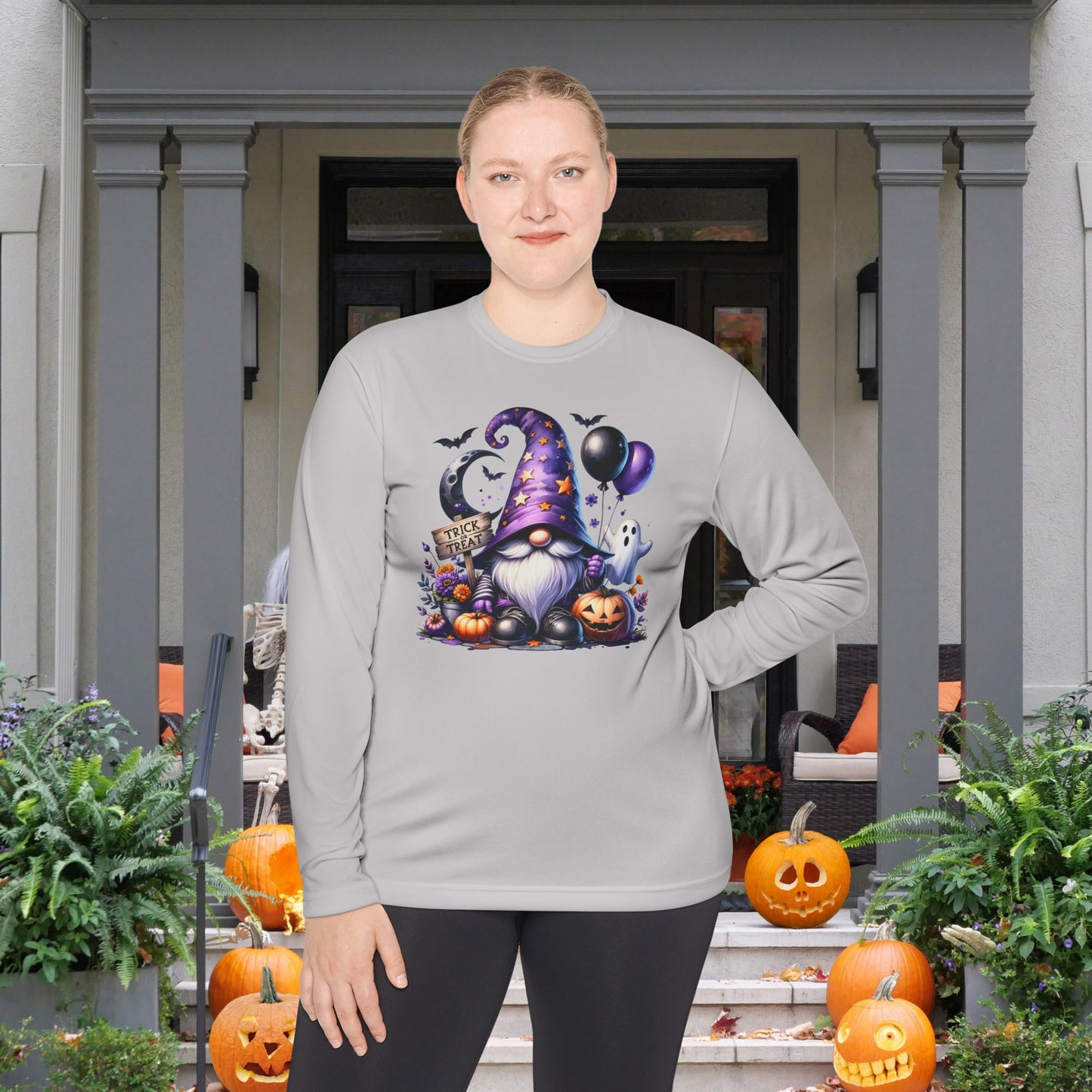 Trick or Treat Witchy Gnome Adult Long Sleeve Tee