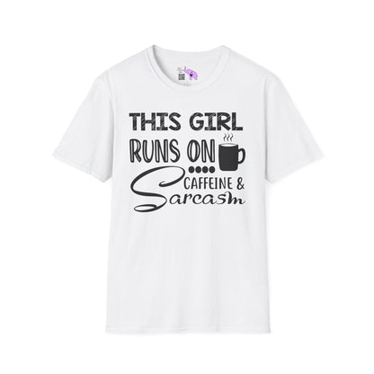 This Girl Runs On Coffee And Sarcasm Adult T-shirt