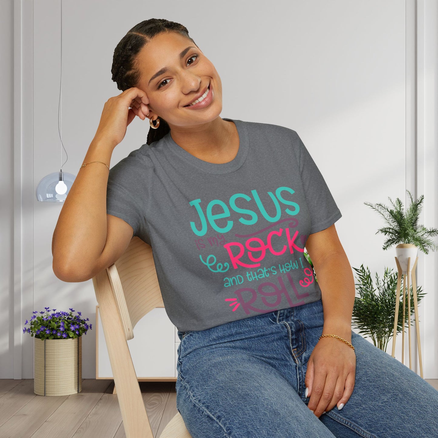Jesus Is My Rock & That's How I Roll Adult T-shirt