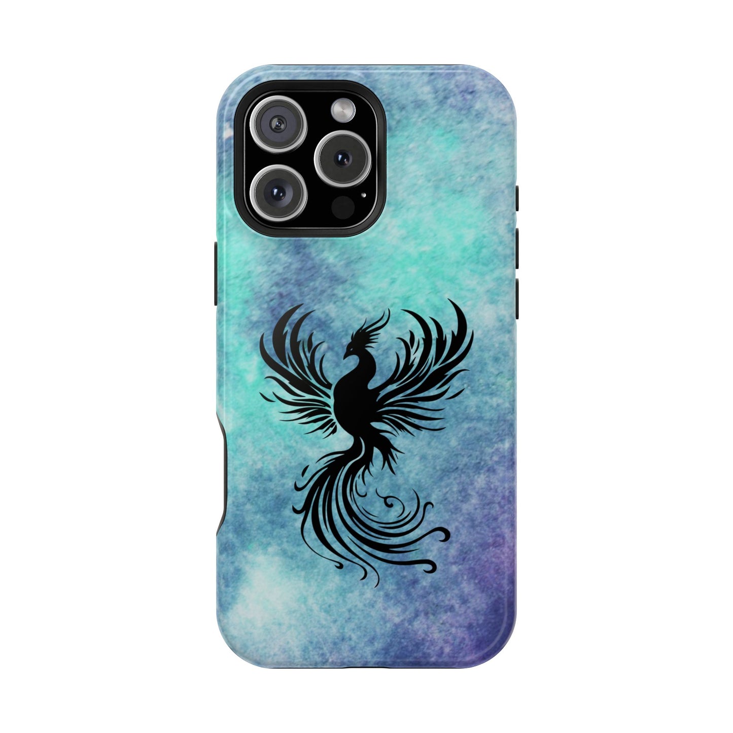 Phoenix Silhouette Over Teal Nebula MagSafe® Compatible Tough Case for iPhone