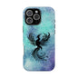 Phoenix Silhouette Over Teal Nebula MagSafe® Compatible Tough Case for iPhone