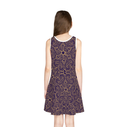 Golden Amethyst Radiance Mandala Girls' Sleeveless Sundress