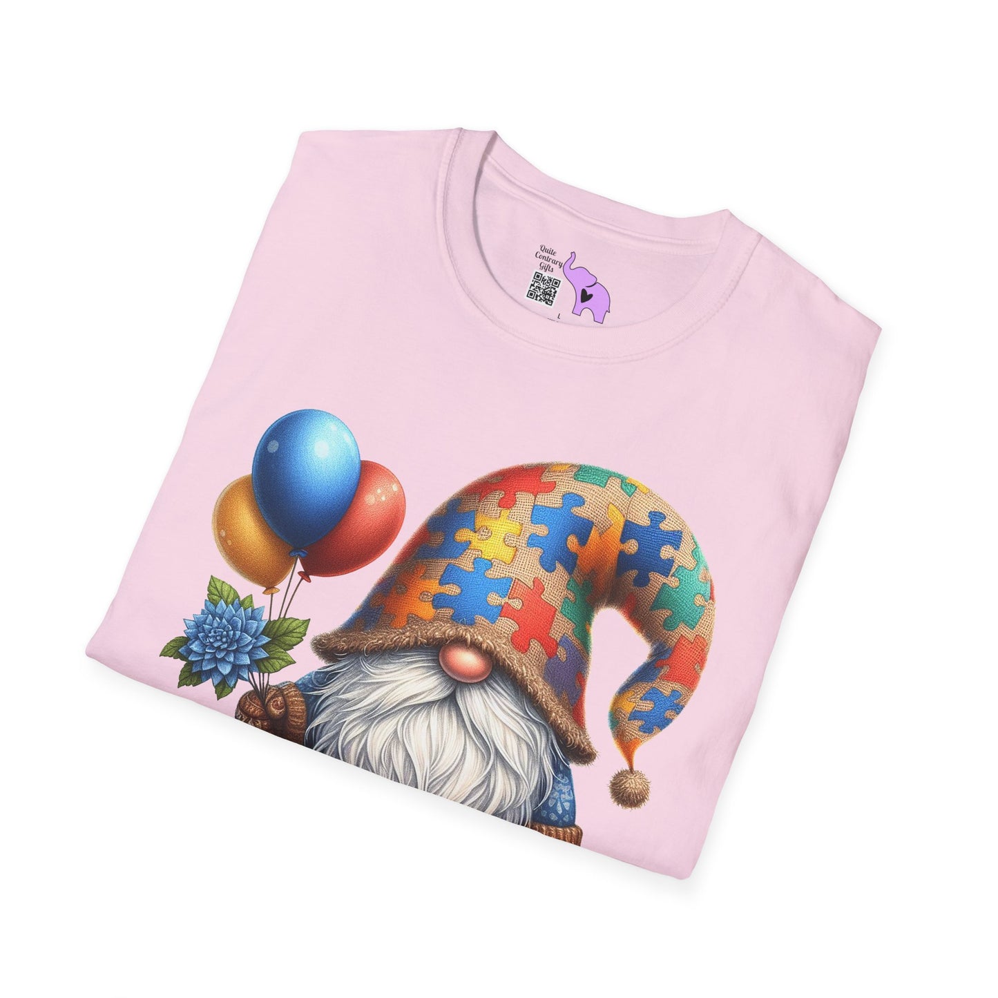 Autism Awarness Gnome w/Balloons Adult T-shirt