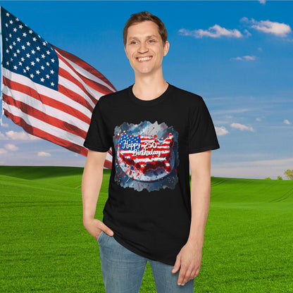 America-Shaped Happy 250th Birthday Cake Adult T-shirt