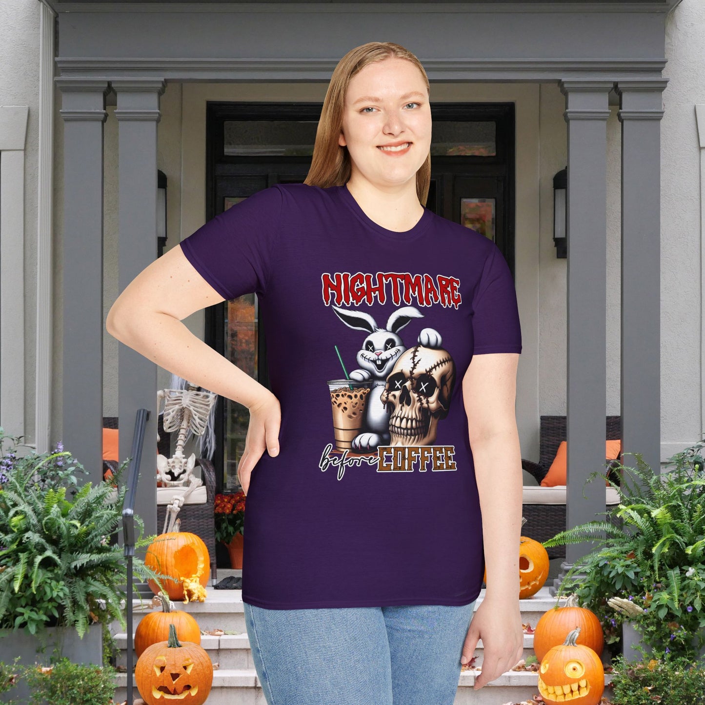 Nightmare Before Coffee (Voodoo Bunny/Skull) Adult T-shirt