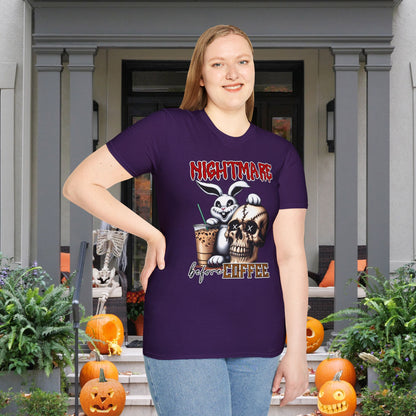 Nightmare Before Coffee (Voodoo Bunny/Skull) Adult T-shirt