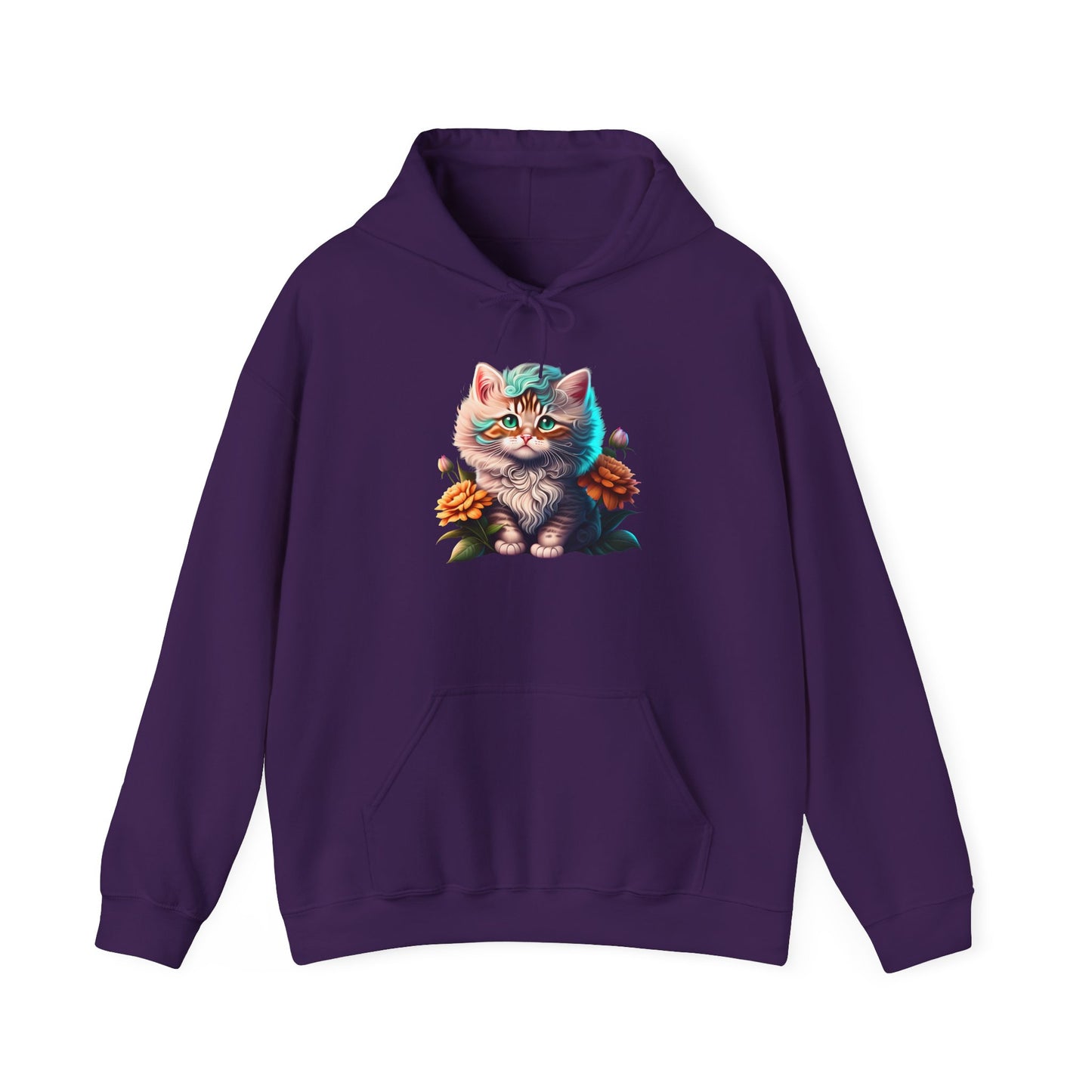 Cute Colorful Kitten in Flowers 3 Heavy Blend™ Hooded Sweatshirt