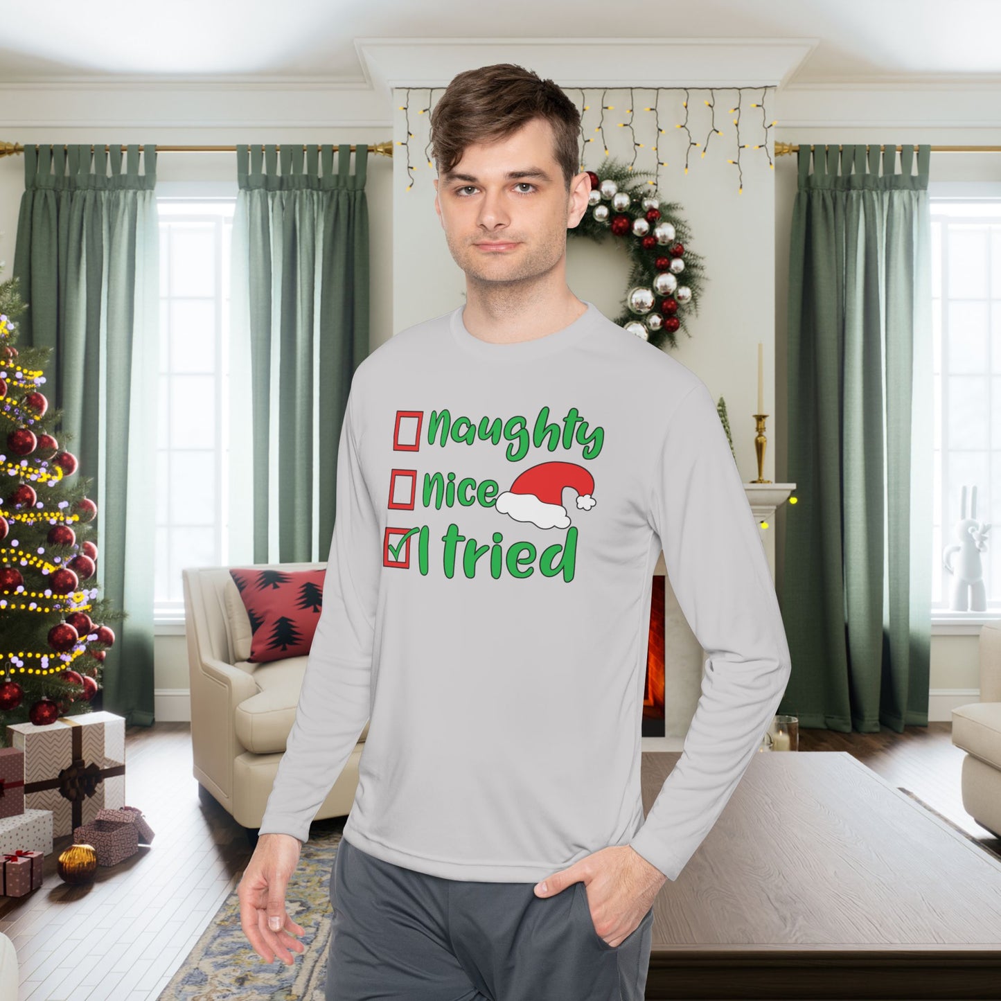 Naughty; Nice; I Tried Adult Long Sleeve Tee