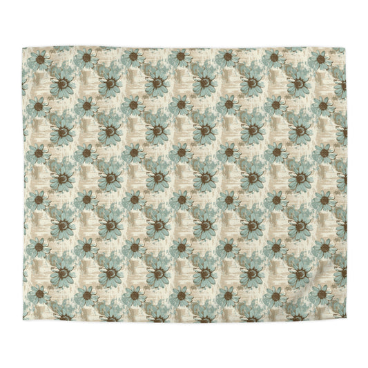 Rustic Teal Daisy Microfiber Duvet Cover