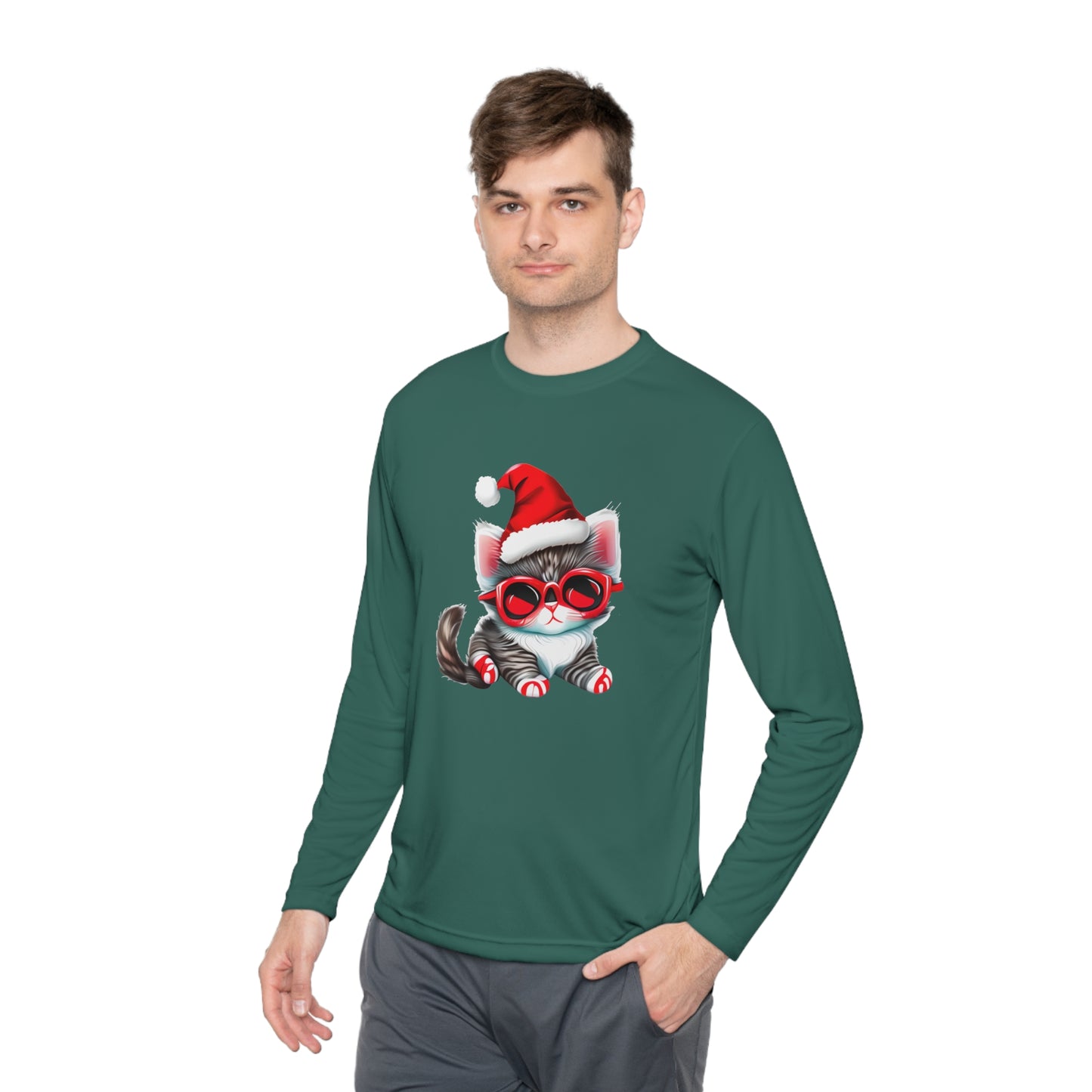 Santa Kitten Adult Long Sleeve Tee