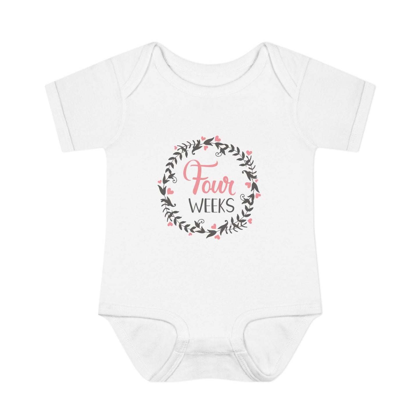 Pink Milestone Wreath Onesie-Four Weeks