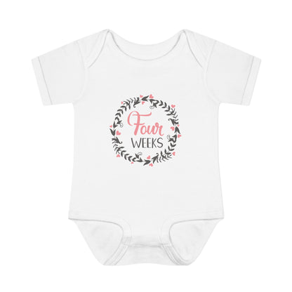 Pink Milestone Wreath Onesie-Four Weeks
