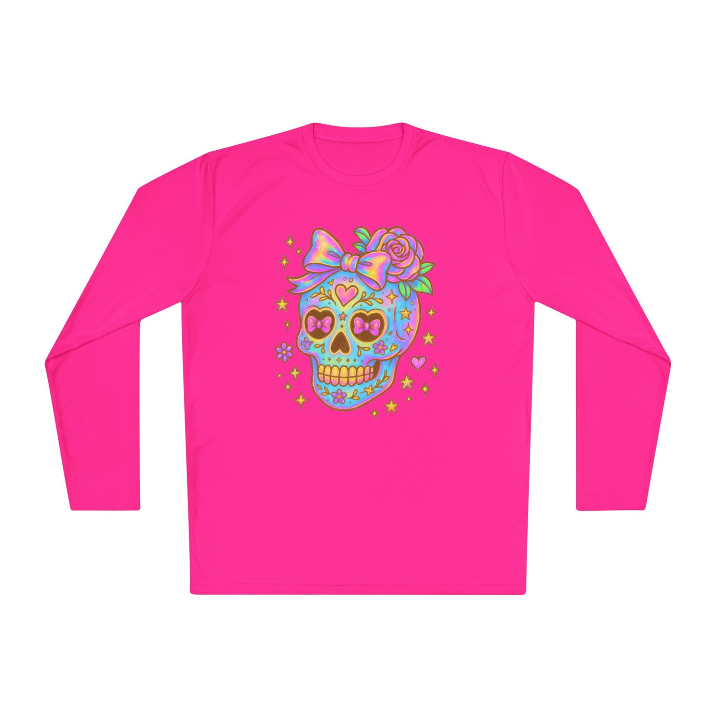 Neon Sugar Skull Adult Long Sleeve Tee