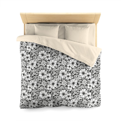 Black & White Forget-Me-Nots Microfiber Duvet Cover