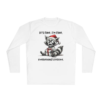 It's Fine I'm Fine Everything's Festive (Racoon) Adult Long Sleeve Tee