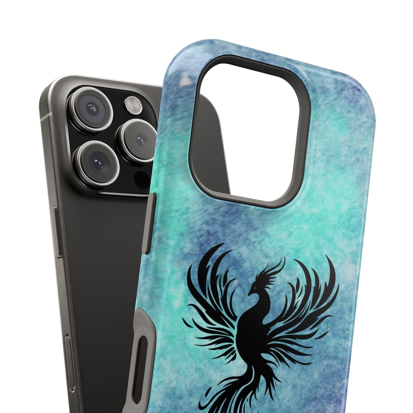 Phoenix Silhouette Over Teal Nebula MagSafe® Compatible Tough Case for iPhone