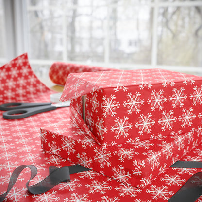 Snowfall on Red Wrapping Paper