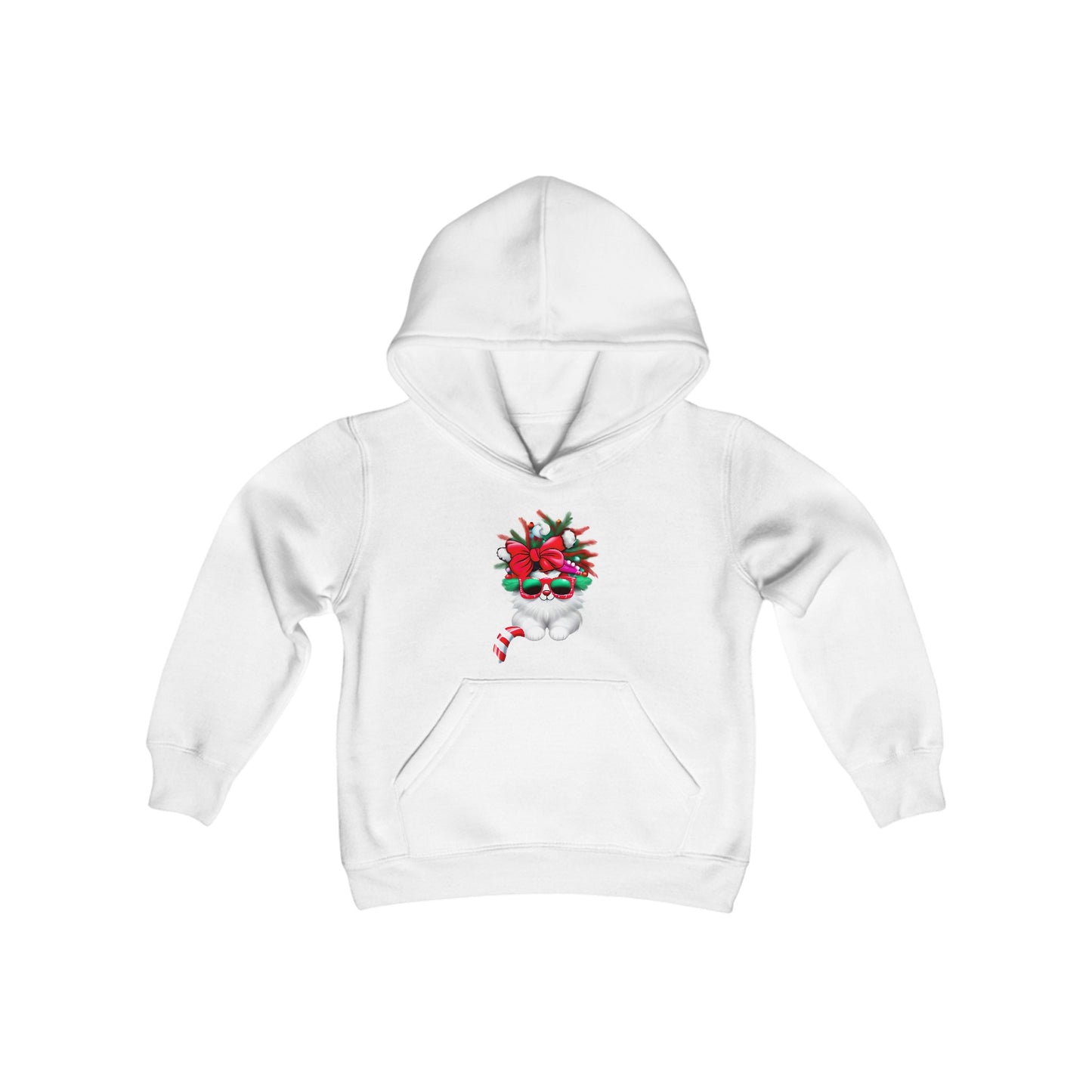 White Candy Cane Kitten Youth Hoodie