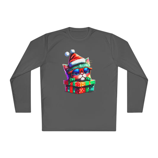 Christmas Kitten w/Gift Adult Long Sleeve Tee