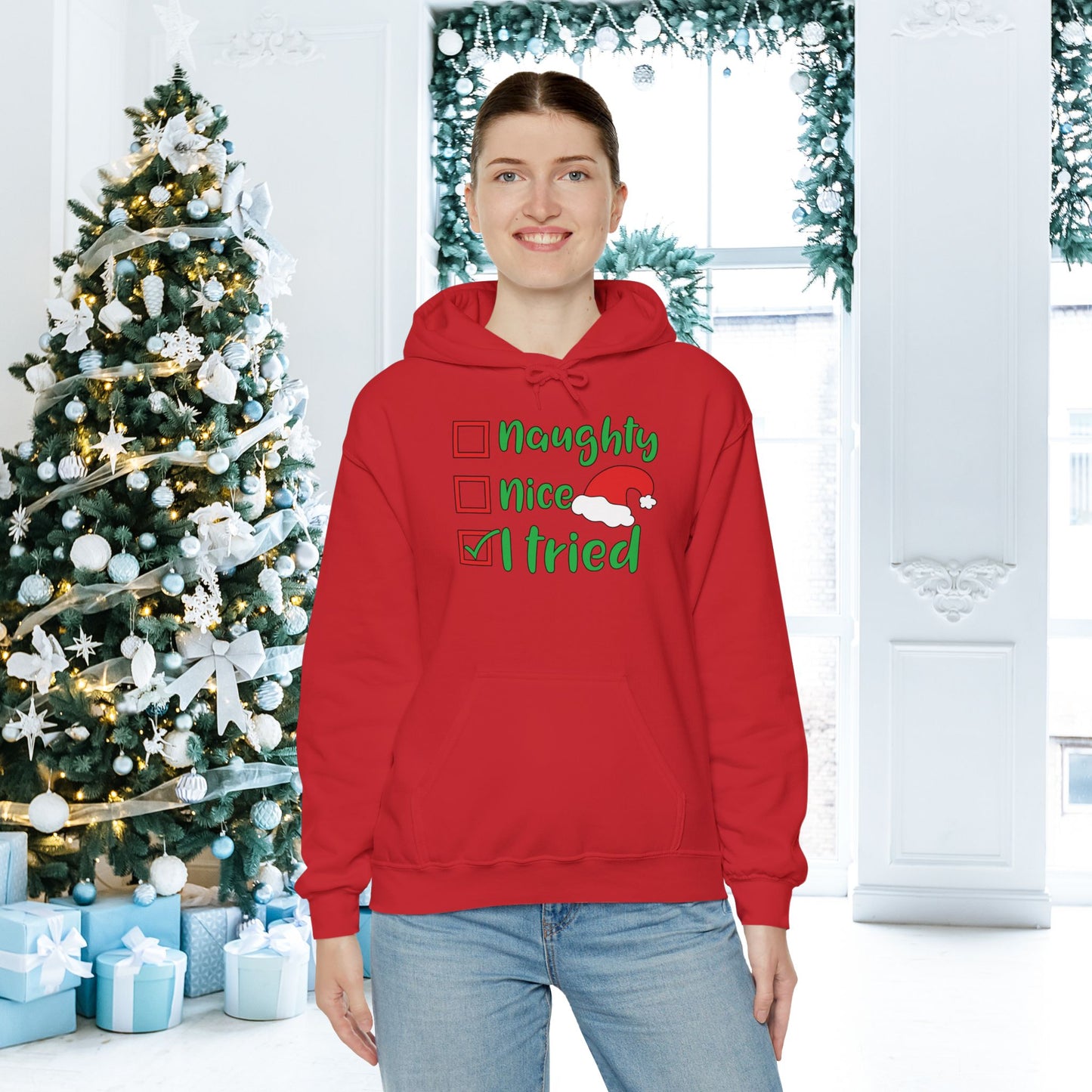 Naughty; Nice; I Tried Adult Heavy Blend™ Hooded Sweatshirt