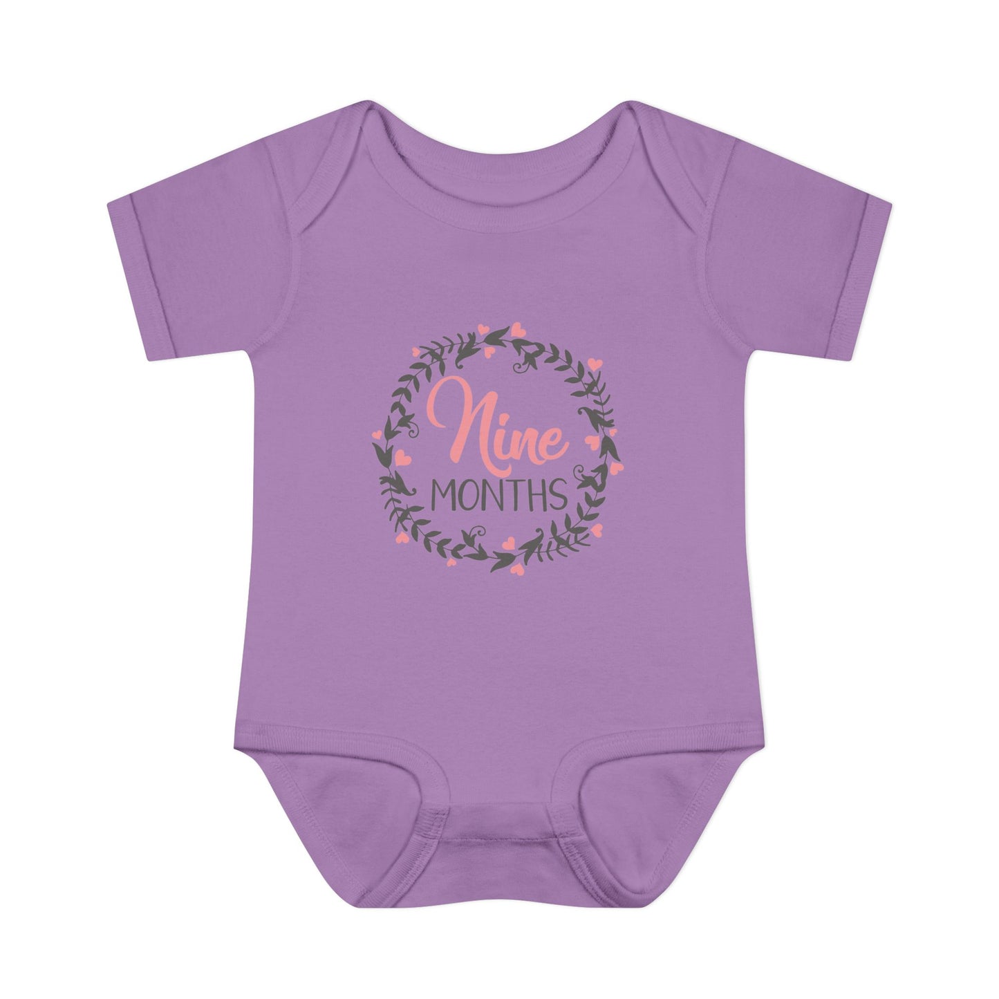 Pink Milestone Wreath Onesie-Nine Months