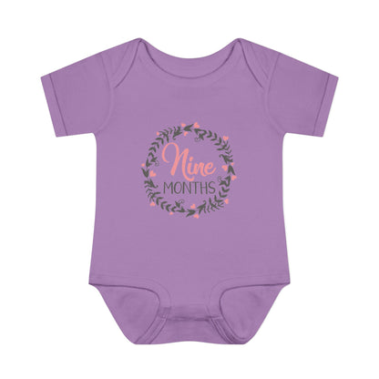 Pink Milestone Wreath Onesie-Nine Months