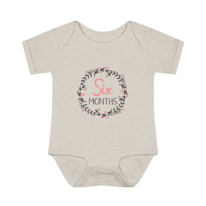 Pink Milestone Wreath Onesie-Six Months