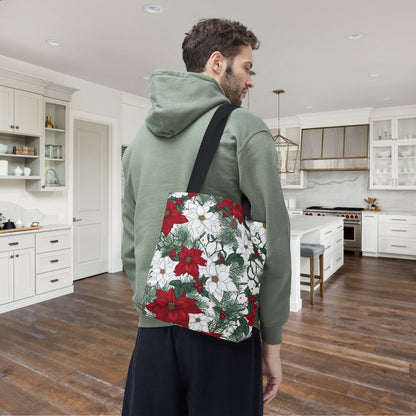 Winter Poinsettia Garden Canvas Tote Bag