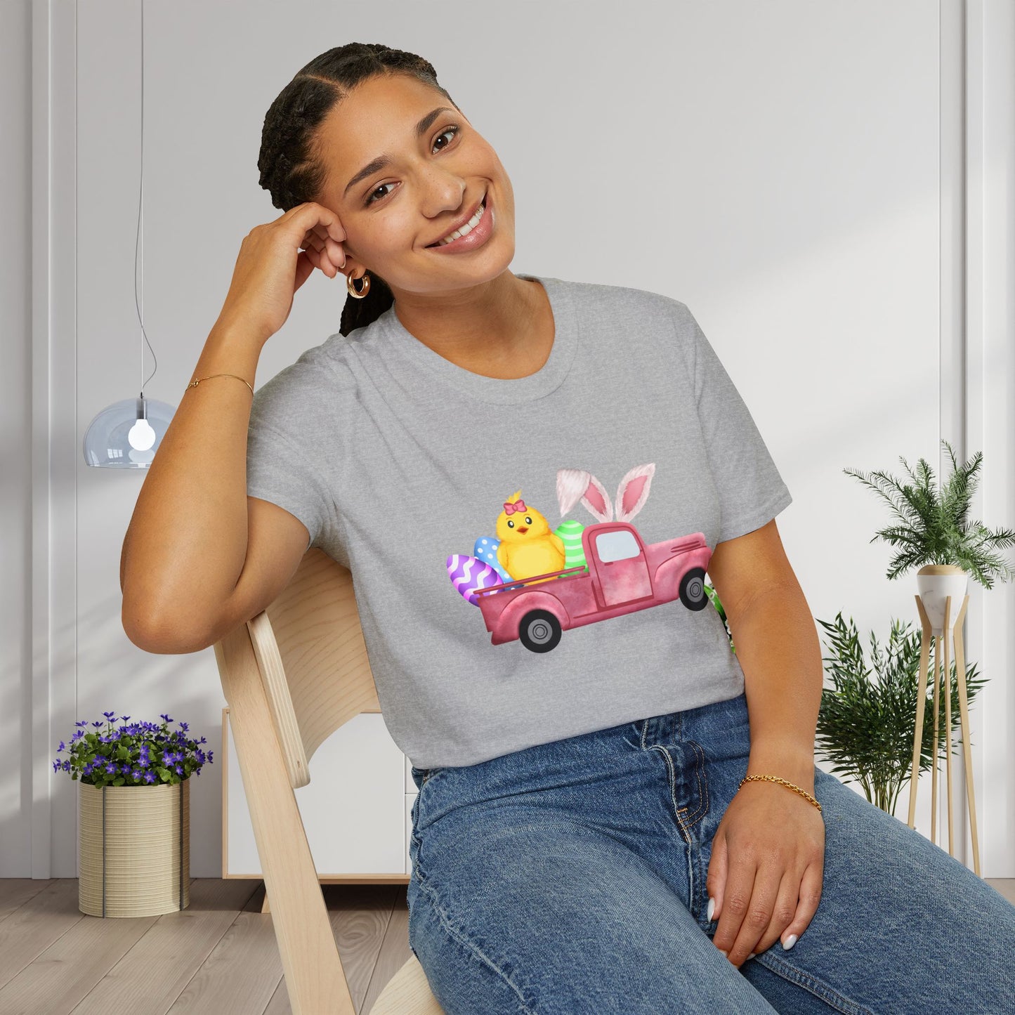 Easter Chick & Eggs In Vintage Truck Adult T-shirt