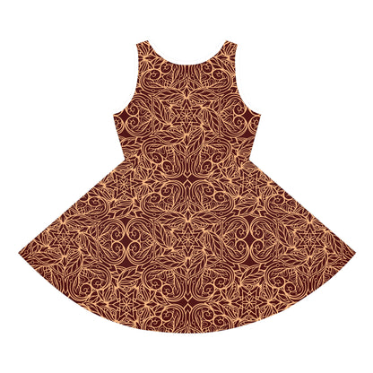 Golden Crimson Star Mandala Girls' Sleeveless Sundress