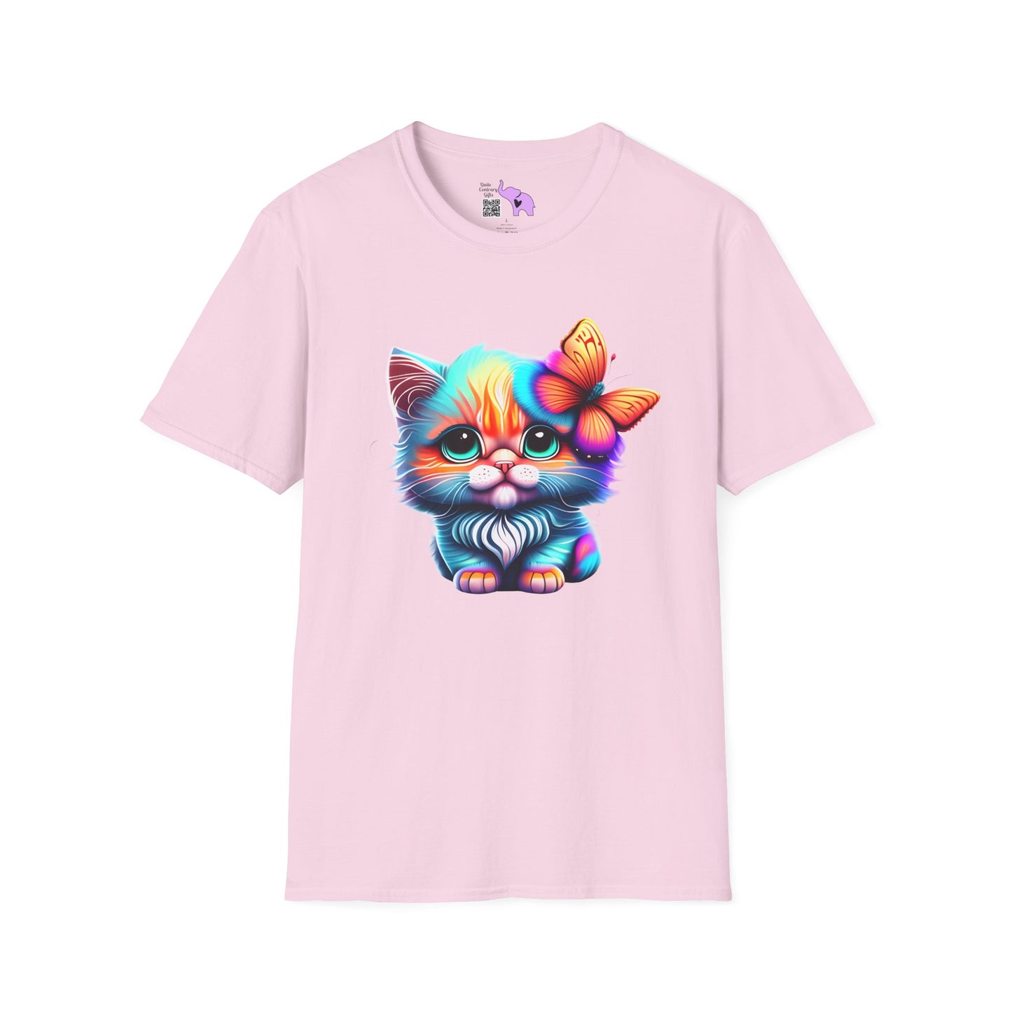 Cute Colorful Kitten w/Butterfly Adult T-shirt