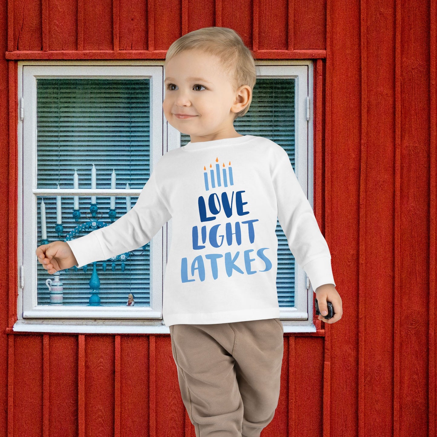 Hanukkah Love Light Latkes Toddler Long Sleeve Tee