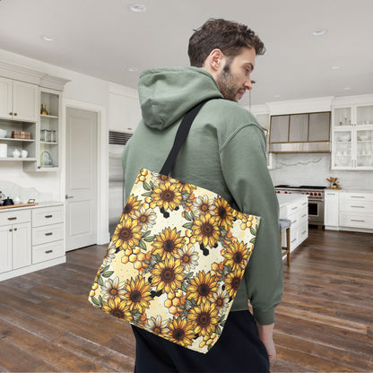 Honeycombs & Sunflowers Canvas Tote Bag