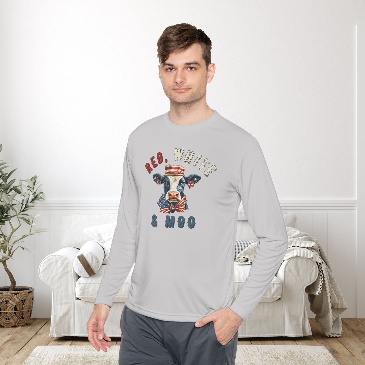 Red, White, & Moo Adult Long Sleeve Tee