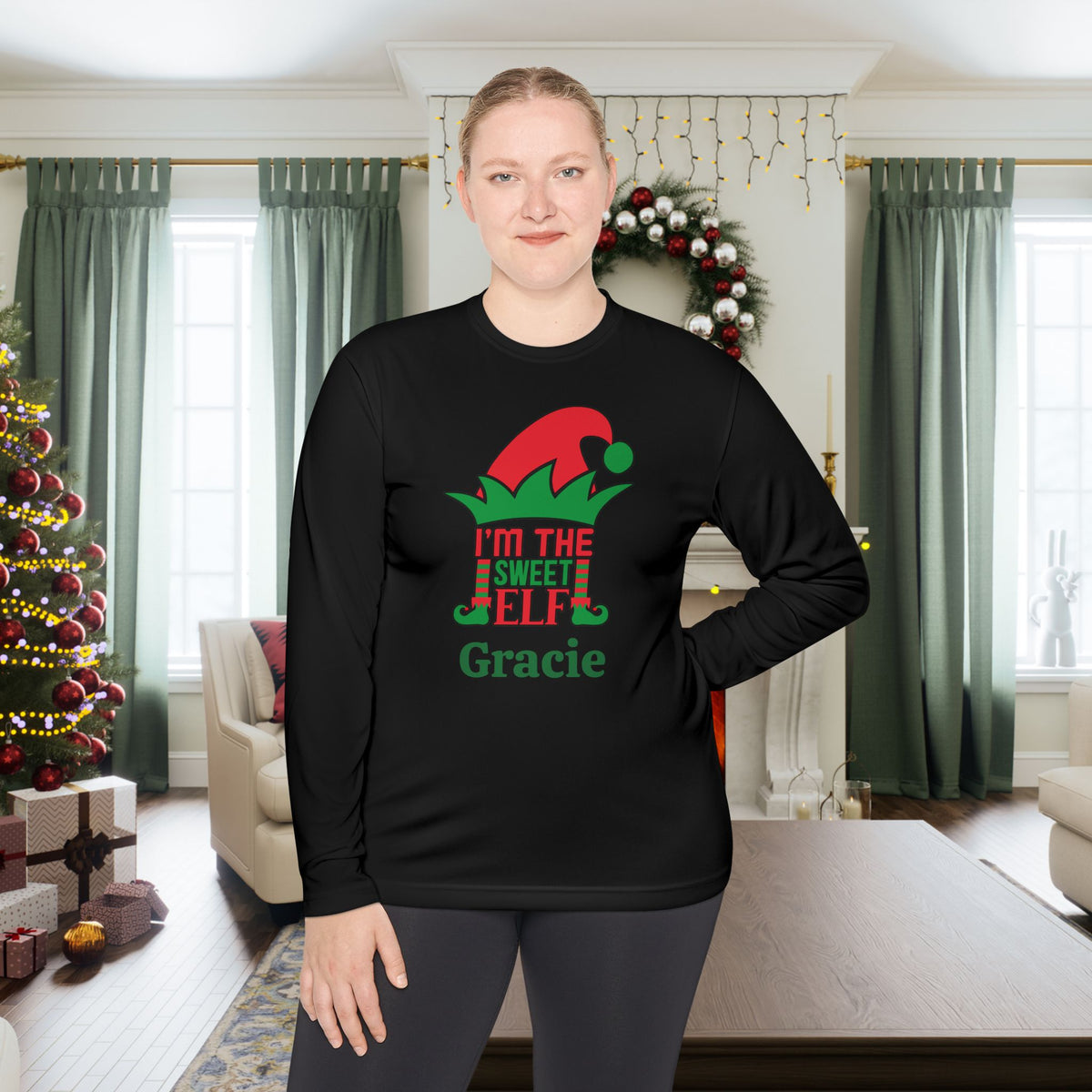 I'm The Sweet Elf Personalized Adult Long Sleeve Tee