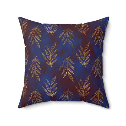 Midnight Gilded Leaves Throw Pillow