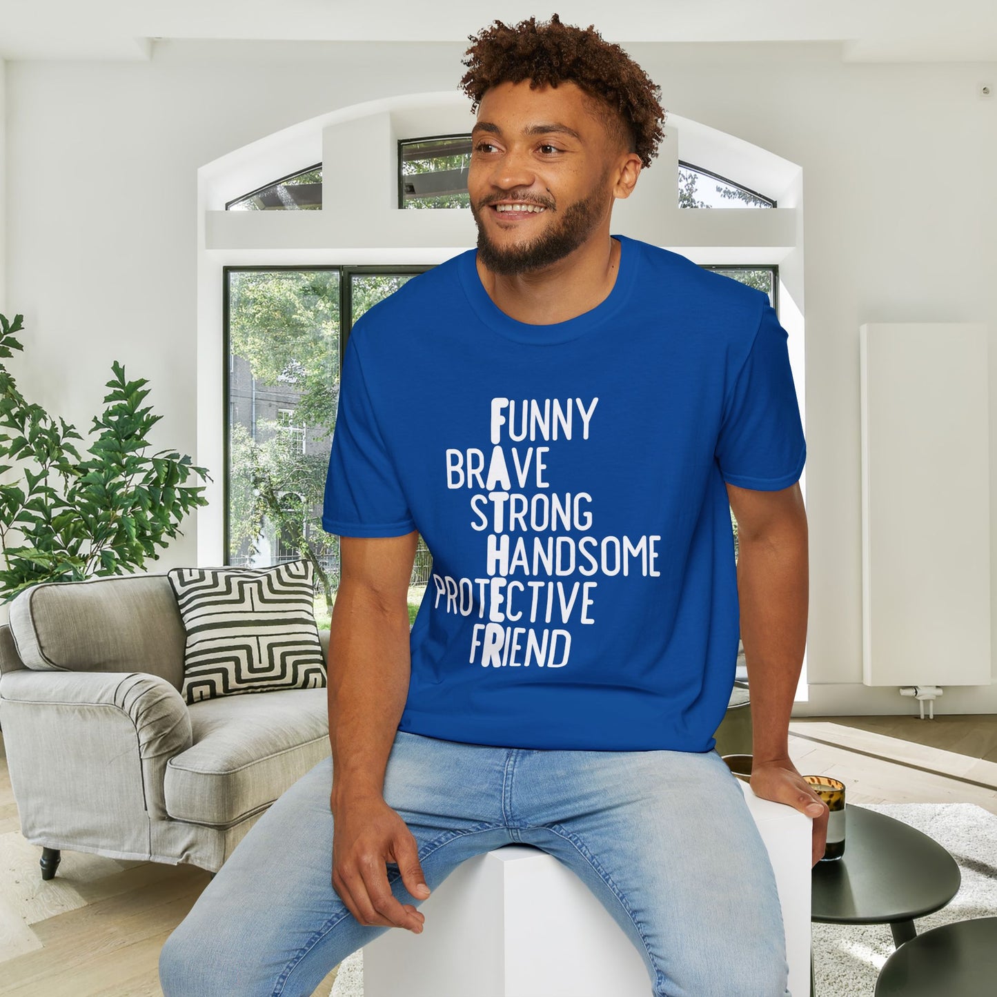 Father-Funny, Brave, Strong, Handsome, Protective, Friend Adult T-shirt