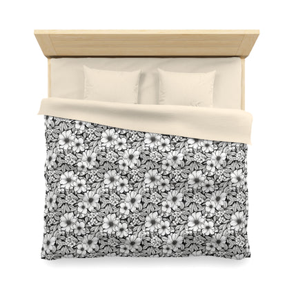 Black & White Forget-Me-Nots Microfiber Duvet Cover