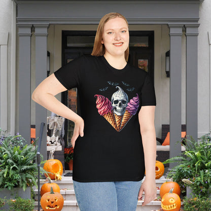 Cute Ice Cream Cone Skull w/Bats Adult T-shirt