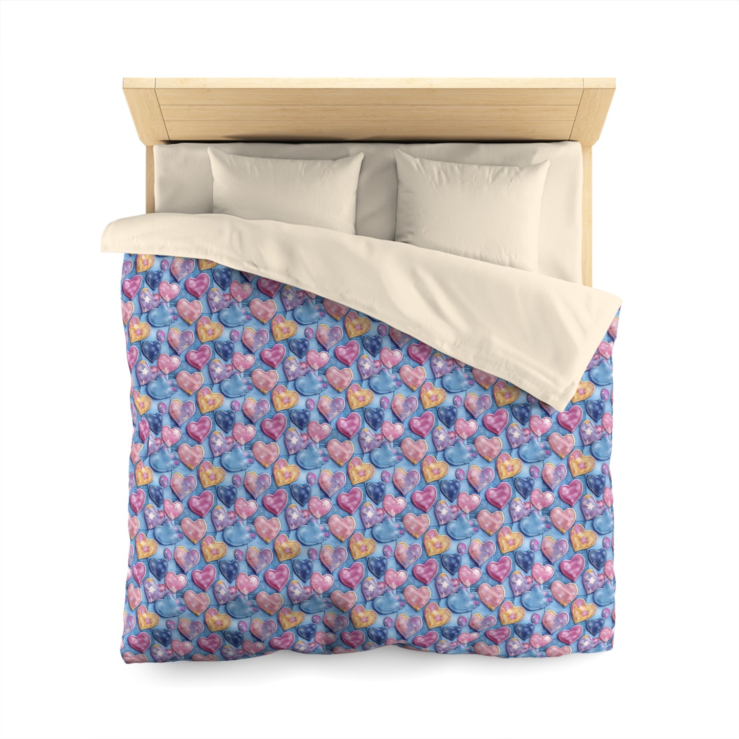 Color Pop Stitched Hearts Microfiber Duvet Cover